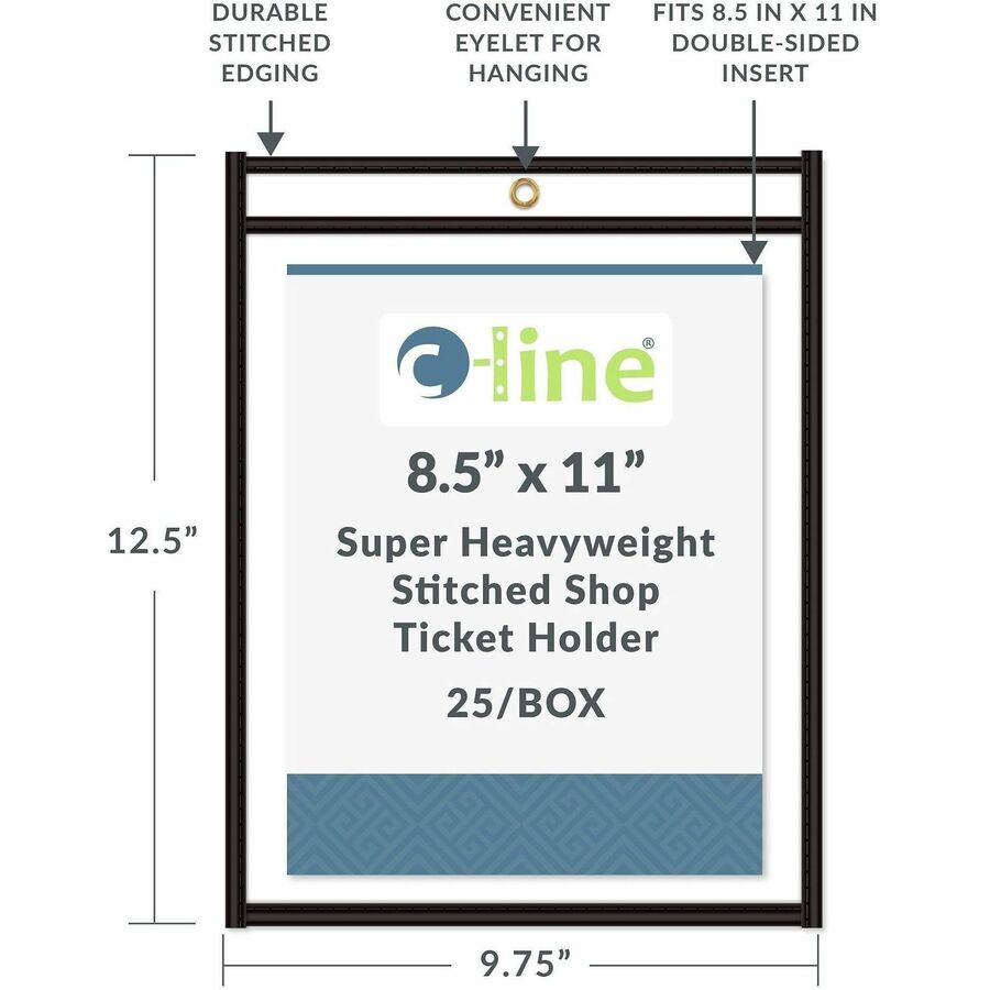 C-Line Stitched Vinyl Shop Ticket Holders - Support 8.50" x 11" Media - Vinyl - Black, Clear - Sturdy - 25 / Box