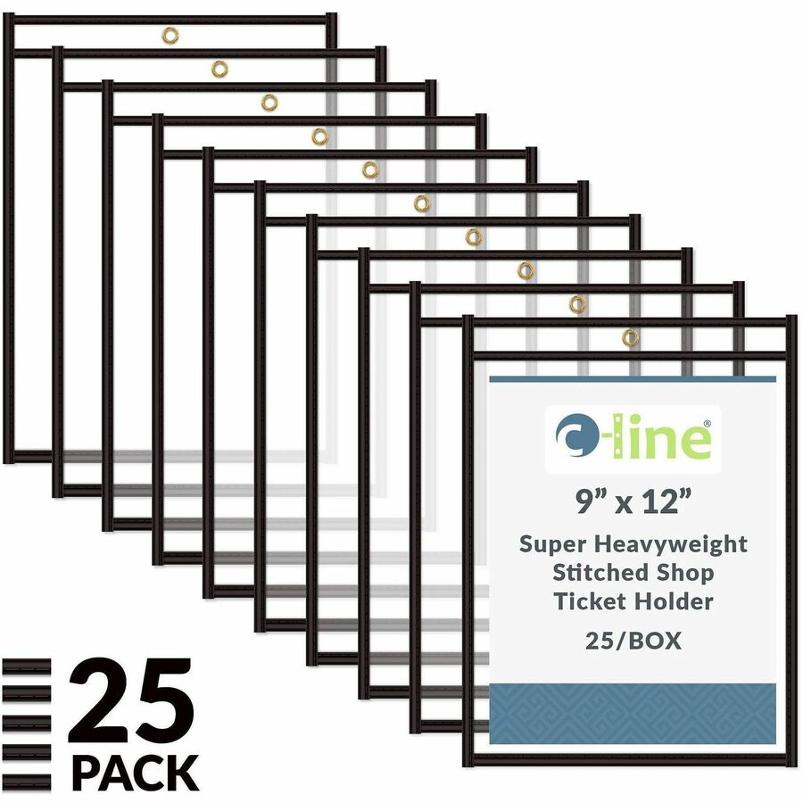 C-Line Stitched Vinyl Shop Ticket Holders - Support 9" x 12" Media - Vinyl - Black, Clear - Sturdy - 25 / Box