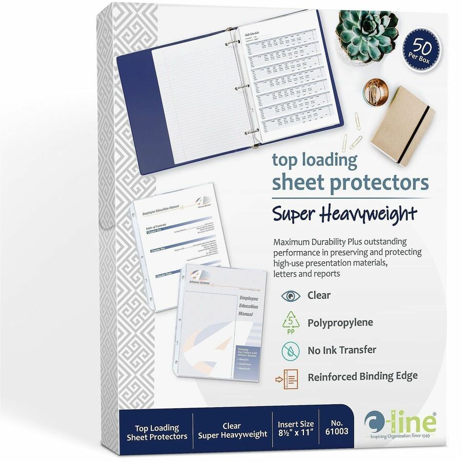 C-Line Poly Top-loading Sheet Protectors, Letter Size, 3-Hole Punched, Clear Polypropylene, 50/Box