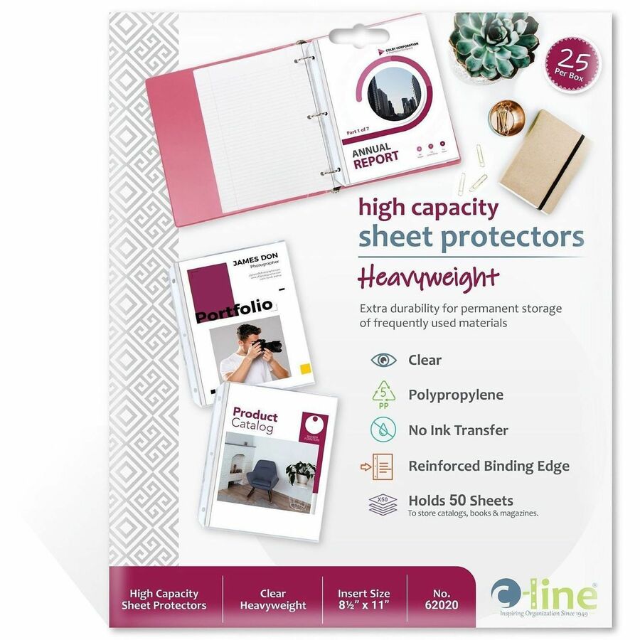 50 x Sheet Capacity - For Letter 8 1/2" x 11" Sheet - Clear - Polypropylene - 25 / Box