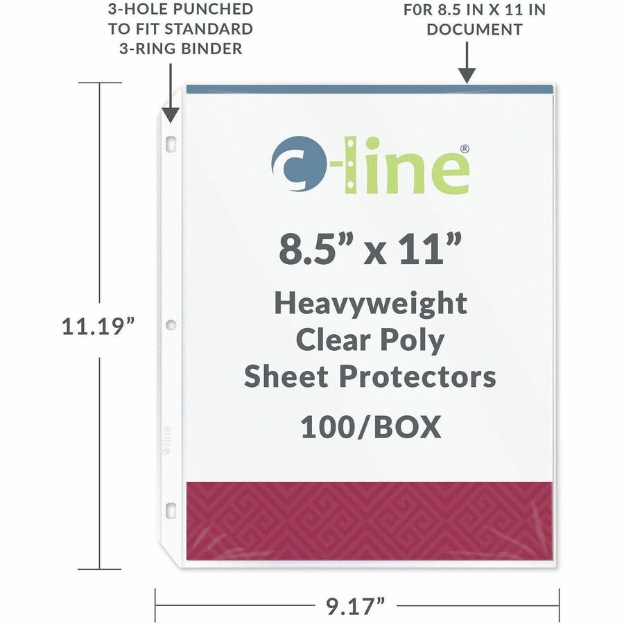 For Letter 8 1/2" x 11" Sheet - 3 x Holes - Ring Binder - Clear - Polypropylene - 100 / Box