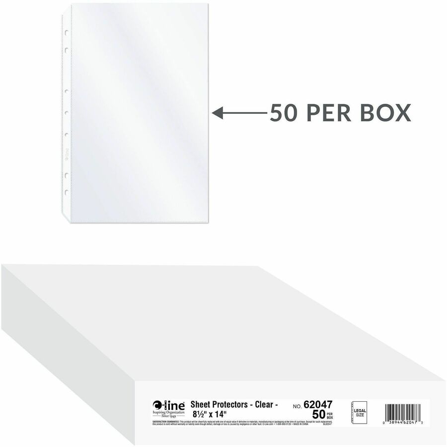 For Legal 8 1/2" x 14" Sheet - 4 x Holes - Ring Binder - Clear - Polypropylene - 50 / Box