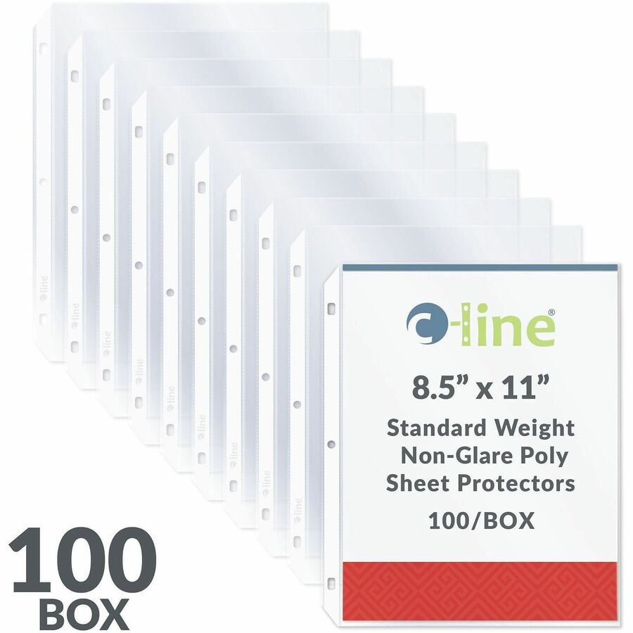 C-Line Poly Top-loading Sheet Protectors, Letter Size, 3-Hole Punched, Non-glare Polypropylene, 100/Box