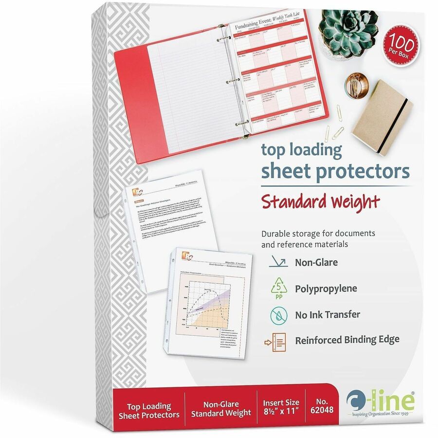 C-Line Poly Top-loading Sheet Protectors, Letter Size, 3-Hole Punched, Non-glare Polypropylene, 100/Box