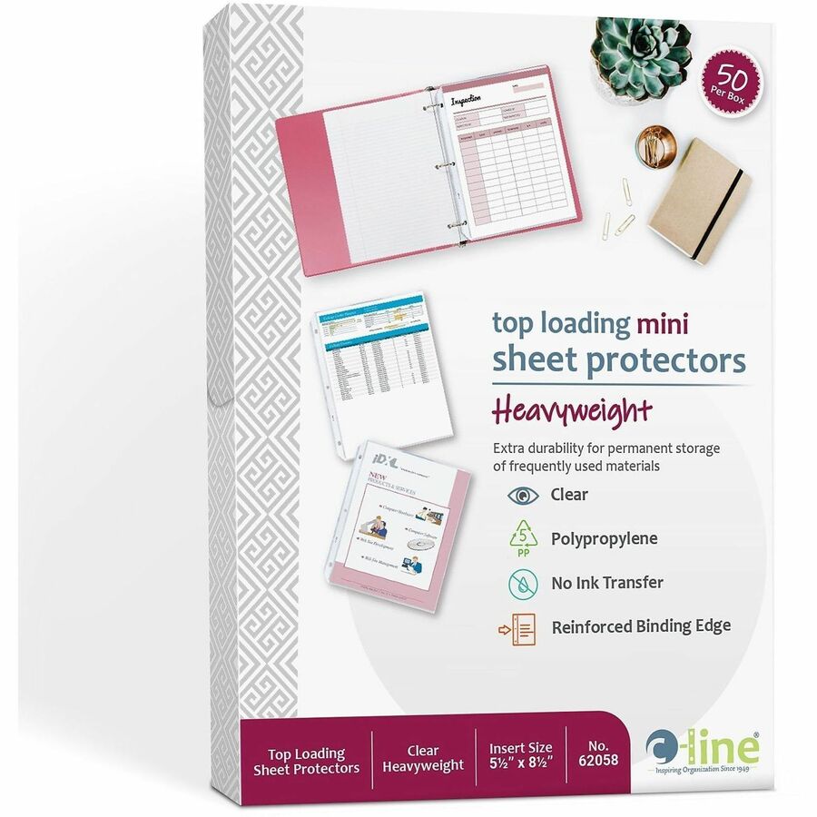 For 5 1/2" x 8 1/2" Sheet - 3 x Holes - Ring Binder - Clear - Polypropylene - 50 / Box