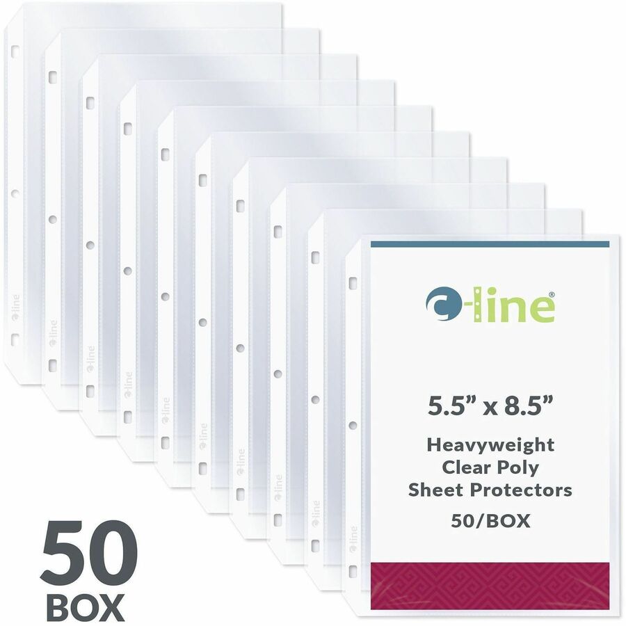 For 5 1/2" x 8 1/2" Sheet - 3 x Holes - Ring Binder - Clear - Polypropylene - 50 / Box