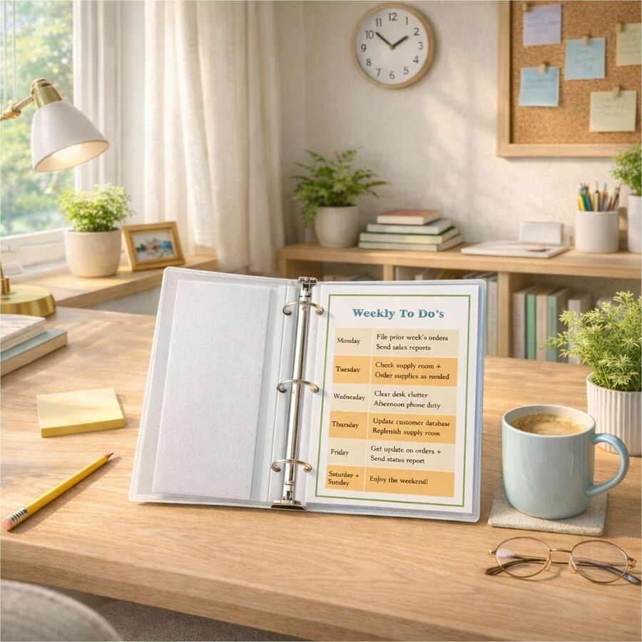 For 5 1/2" x 8 1/2" Sheet - 3 x Holes - Ring Binder - Clear - Polypropylene - 50 / Box