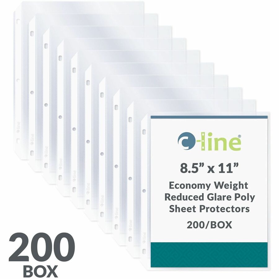 C-Line Poly Top-loading Sheet Protectors - For Letter 8 1/2" x 11" Sheet - 3 x Holes - Ring Binder - Clear - Polypropylene - 200 / Box