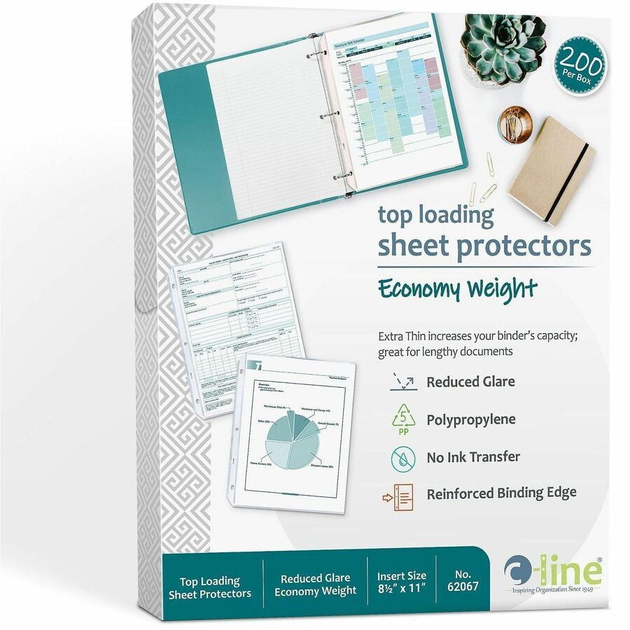 C-Line Poly Top-loading Sheet Protectors - For Letter 8 1/2" x 11" Sheet - 3 x Holes - Ring Binder - Clear - Polypropylene - 200 / Box