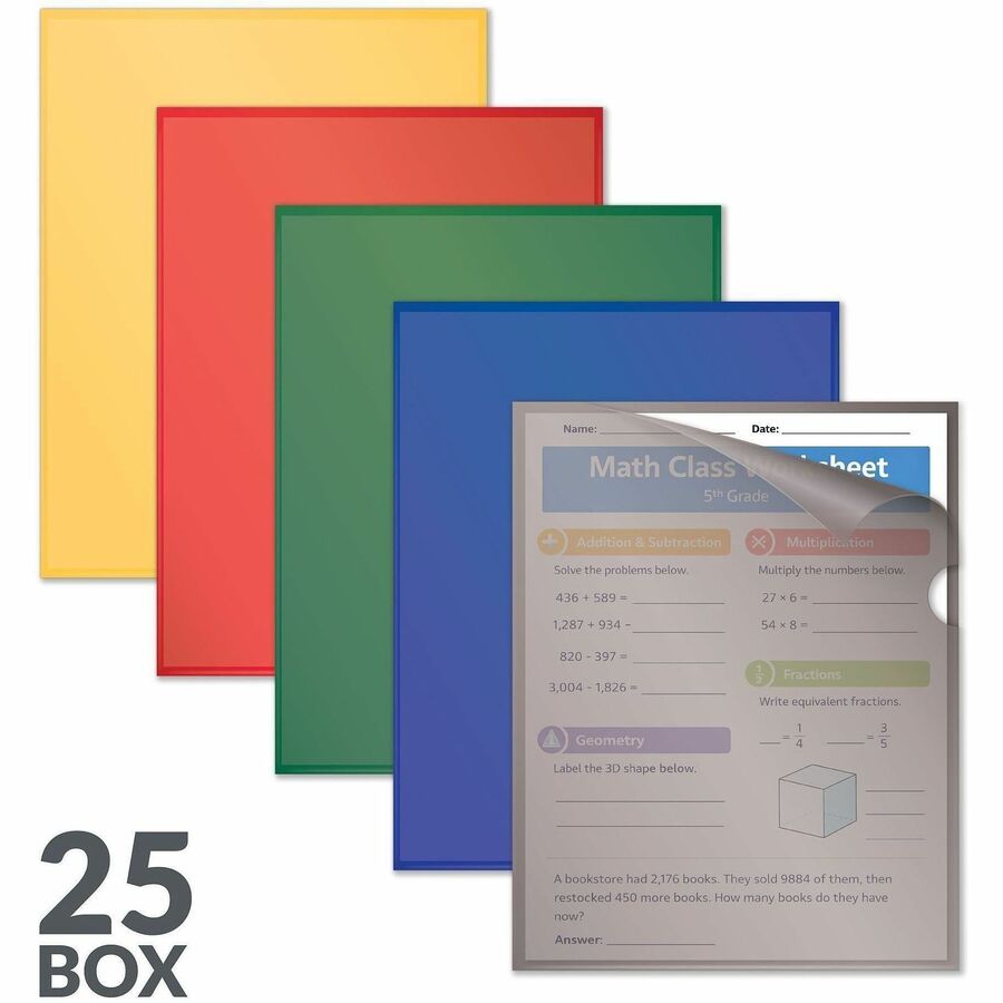 C-Line Letter Project File - 8 1/2" x 11" - Polypropylene - Assorted - Tear Resistant, Static-free, Non-glare, Copy Safe - 25 / Box