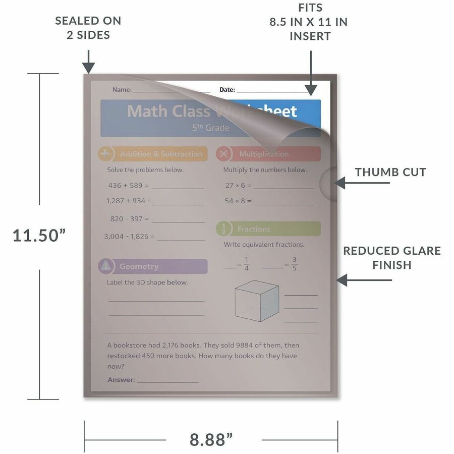 C-Line Letter Project File - 8 1/2" x 11" - Polypropylene - Assorted - Tear Resistant, Static-free, Non-glare, Copy Safe - 25 / Box