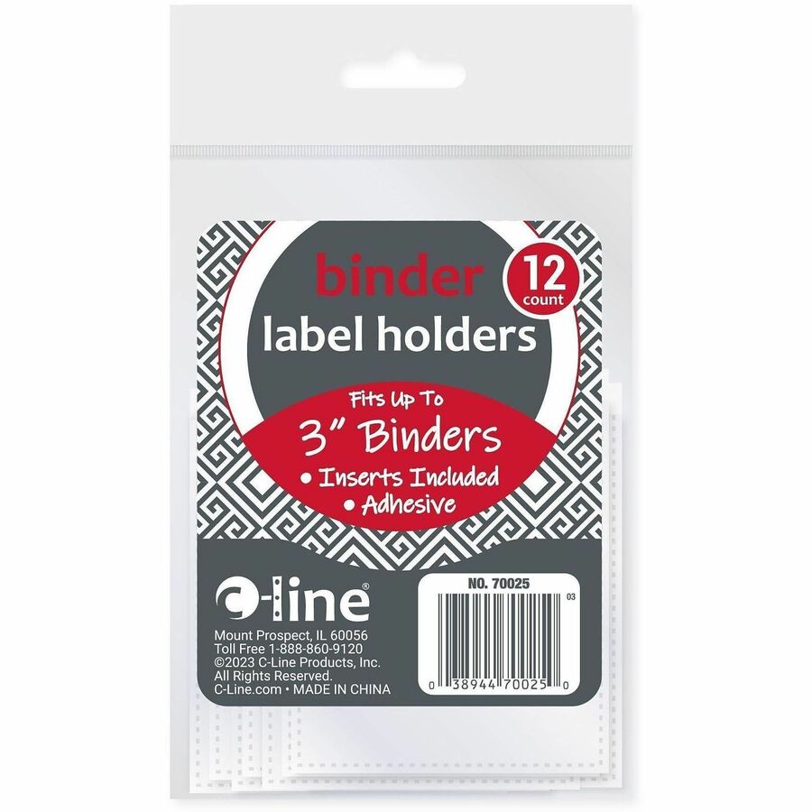 C-Line Self-Adhesive Binder Labels - 1.8" Width x 3.3" Length - Vinyl - Clear - 1 Pack