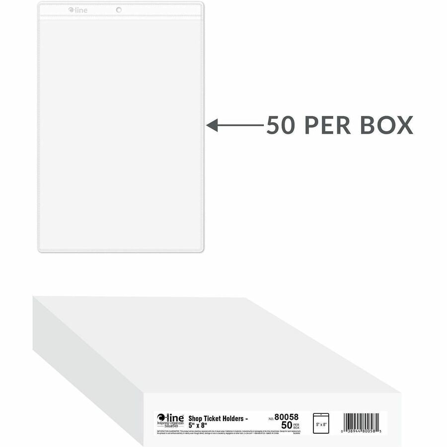 C-Line Vinyl File Pocket - 8" x 5" - Vinyl - Clear - Punched - 50 / Box