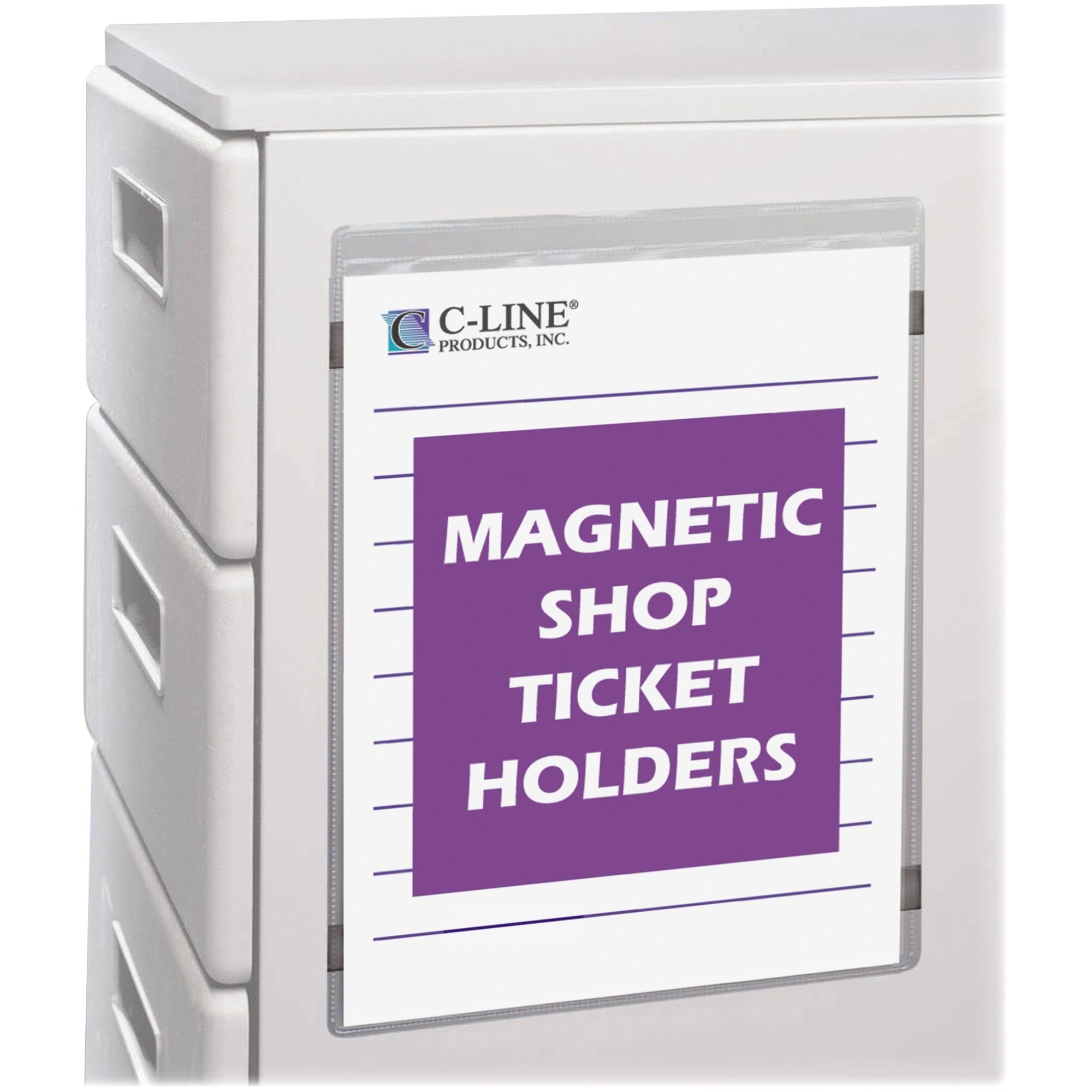 C-Line Magnetic Shop Ticket Holders - Support 9" x 12" Media - Vinyl - Clear - Durable - 15 / Box
