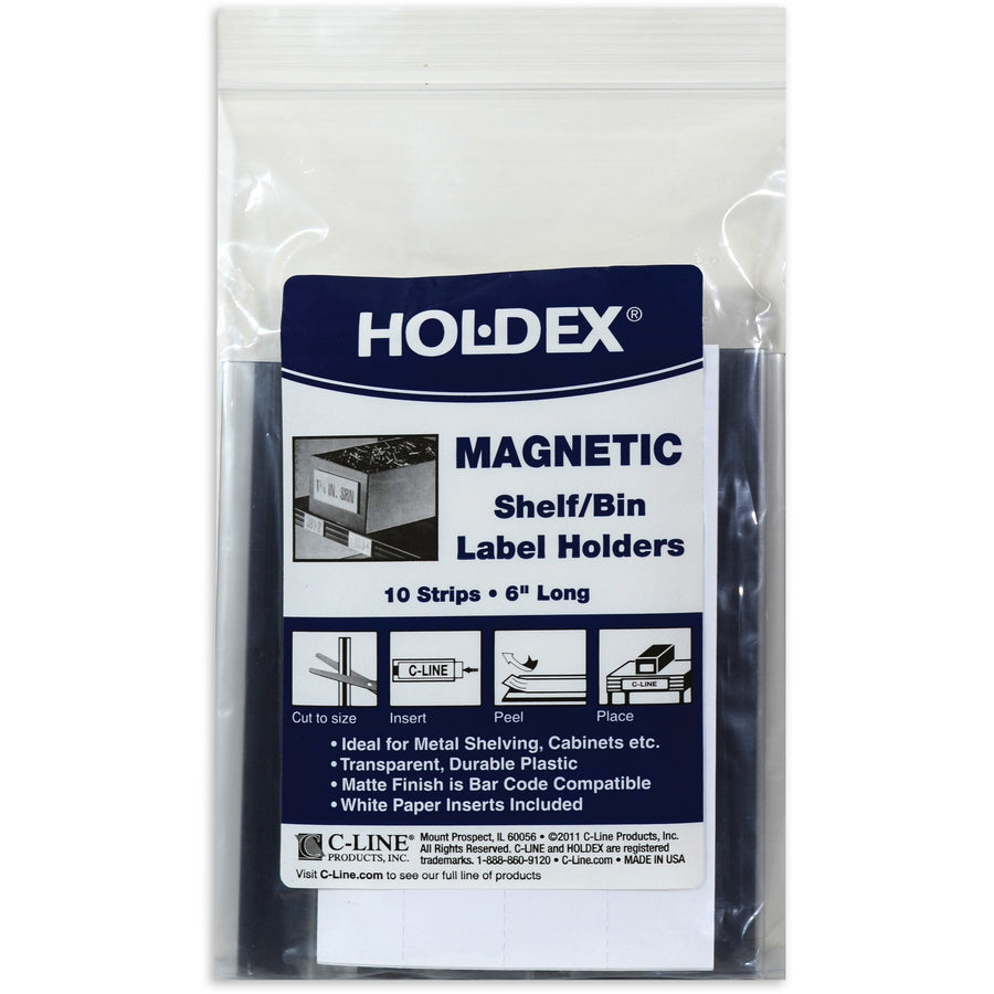 C-Line Magnetic Shelf/Bin Label Holders - 0.5" Width x 6" Length - Plastic - Clear - 10 / Box