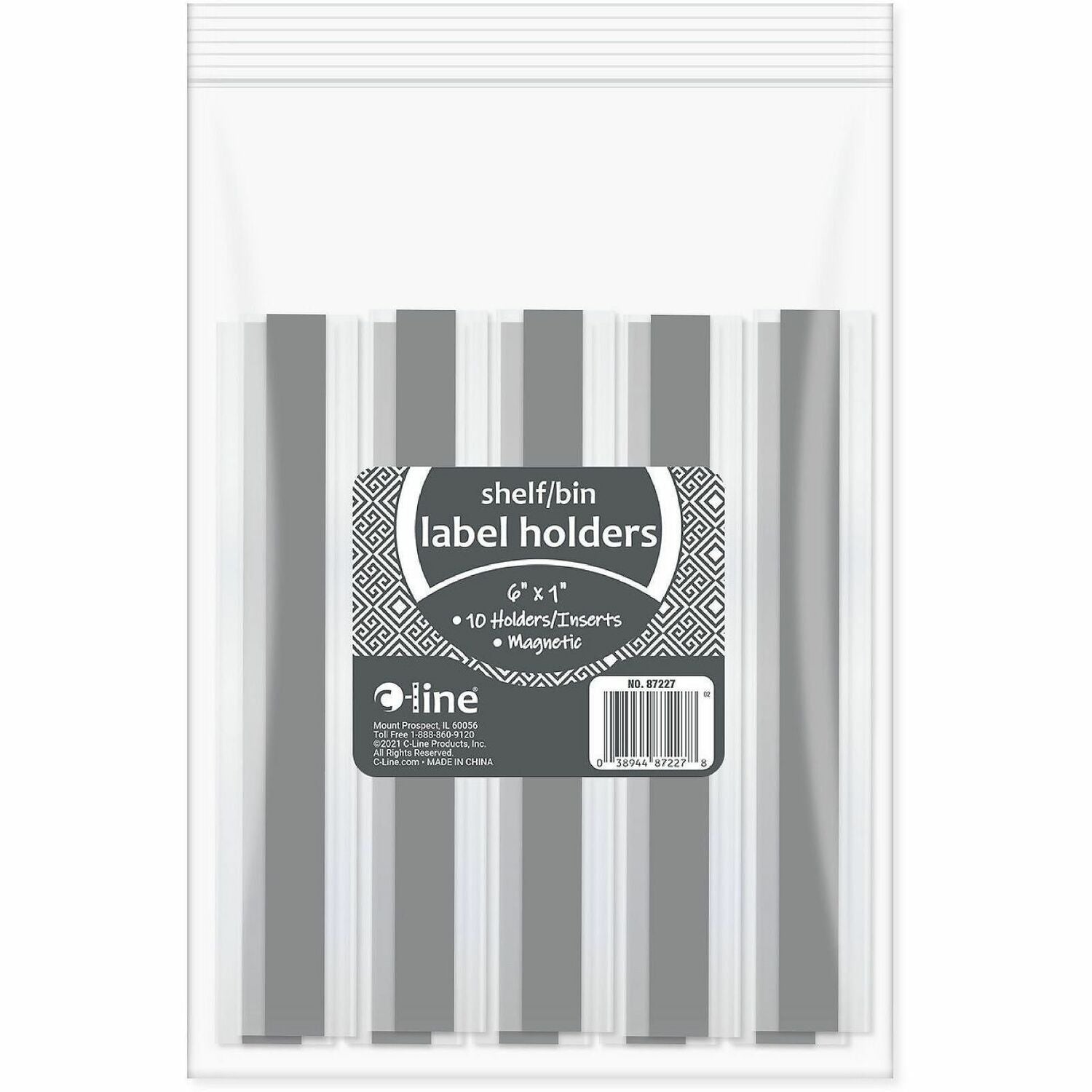 C-Line Magnetic Shelf/Bin Label Holders - 1" Width x 6" Length - Plastic - Clear - 10 / Pack