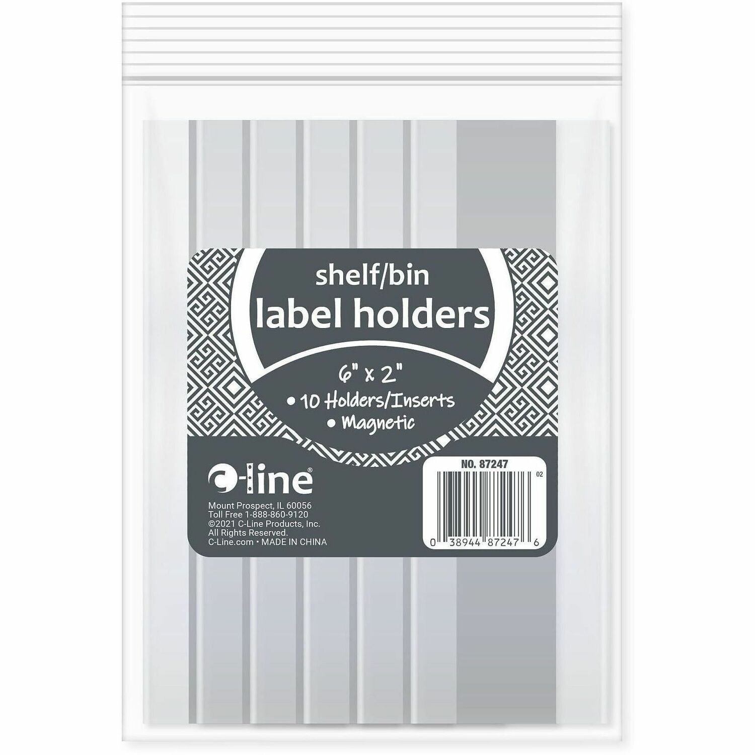 C-Line Magnetic Shelf/Bin Label Holders - 2" Width x 6" Length - Plastic - Clear - 10 / Box