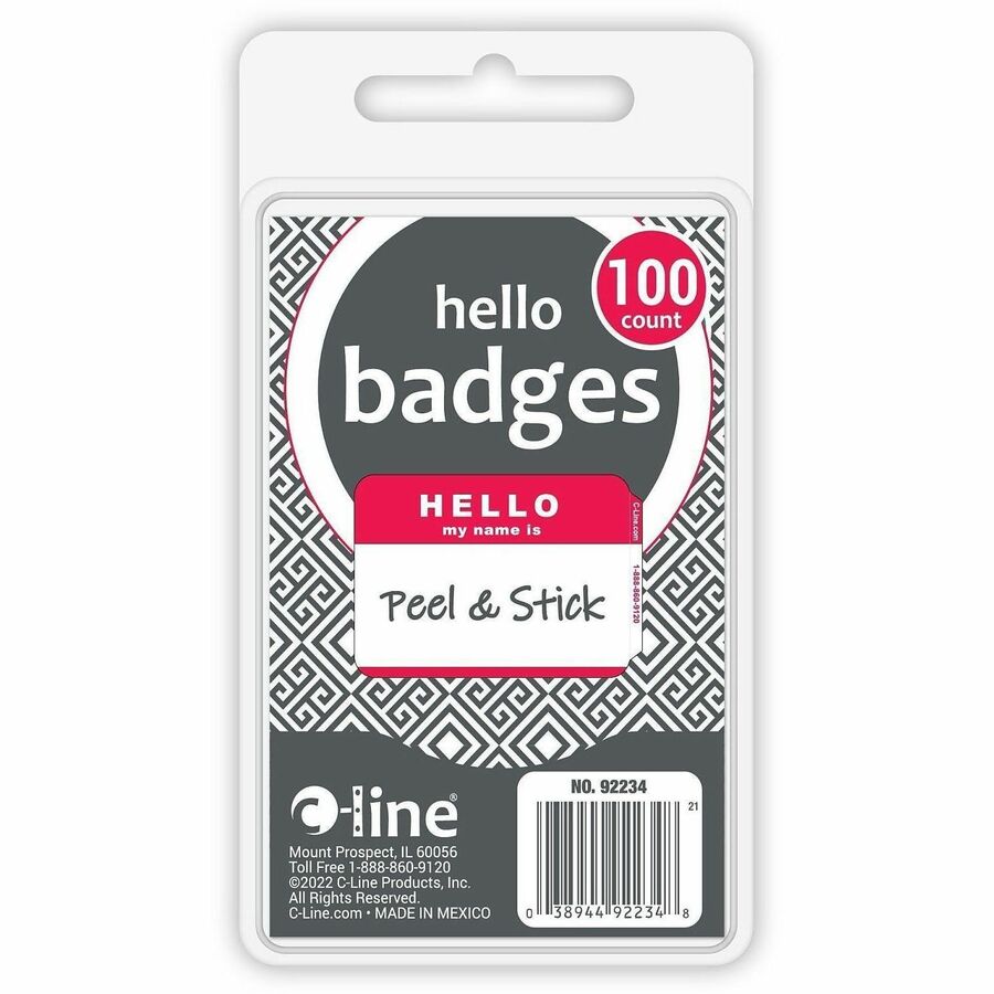 Hello My Name Is - 3 1/2" Width x 2 1/4" Length - Rectangle - Red - 100 / Box