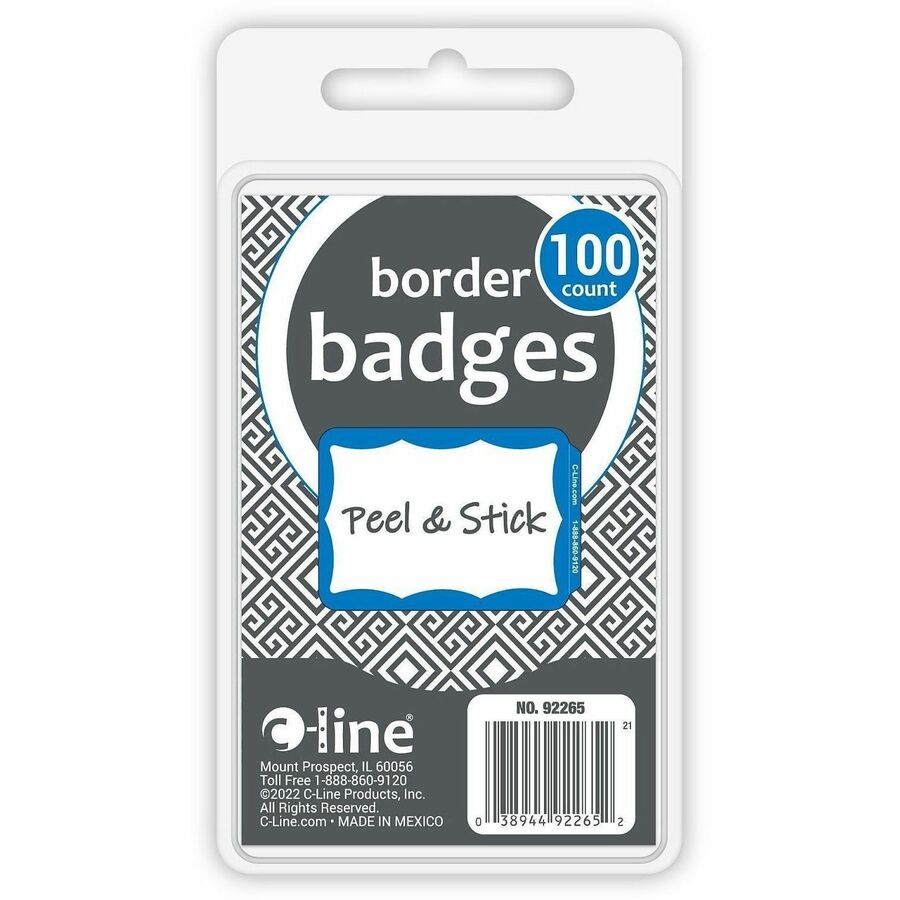 C-Line Self-adhesive Color Border Name Badges - 3 1/2" Width x 2 1/4" Length - Removable Adhesive - Rectangle - Blue - Self-adhesive - 100 / Box