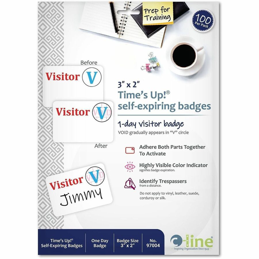 Visitor - 3" Width x 2" Length - Rectangle - White - Self-adhesive - 100 / Box