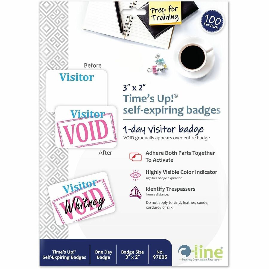 Visitor - 3" Width x 2" Length - Removable Adhesive - Rectangle - White - Self-adhesive, Tamper Resistant - 100 / Box