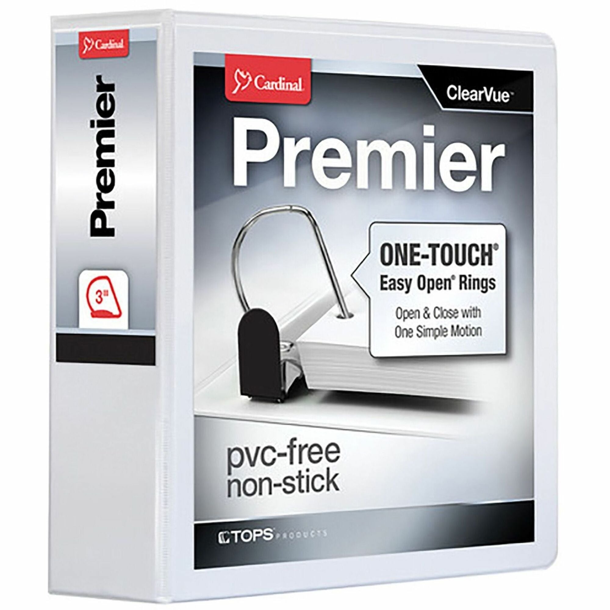 Cardinal Premier ONE-TOUCH Easy Open Locking Slant-D Ring Binder, 3" Capacity, 650 Sheets, Letter Size, 3 Rings, 4 Pockets, White, 1 Each