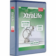 Cardinal Xtralife ClearVue Locking Slant-D Binder, 1.5" Capacity, Letter Size, 375 Sheet, 3 D-Rings, 2 Inside Pockets, Polyolefin, Blue, 1 Each
