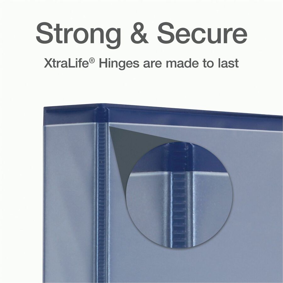 Cardinal Xtralife ClearVue Locking Slant-D Binder, 1.5" Capacity, Letter Size, 375 Sheet, 3 D-Rings, 2 Inside Pockets, Polyolefin, Blue, 1 Each