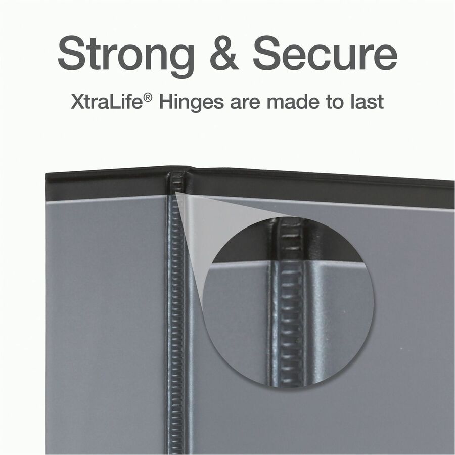 Cardinal Xtralife ClearVue Locking Slant-D 3-Ring Binder, 2" Capacity, Letter Size, 540 Sheet, 2 Pockets, Black, Polyolefin, Non-stick, PVC-free, Clear Overlay, Cold & Crack Resistant, 1 Each