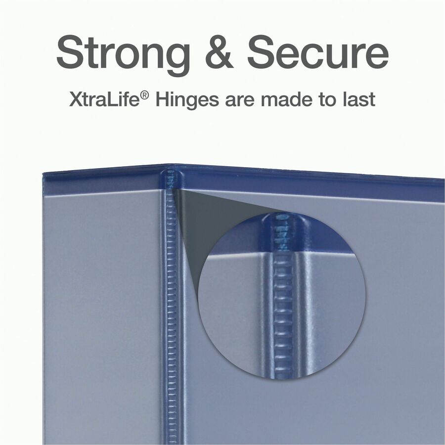 Cardinal Xtralife ClearVue Locking Slant-D Binder, 2" Capacity, 3 D-Rings, Letter Size, 540 Sheet Capacity, 2 Pockets, Blue, 1 Each