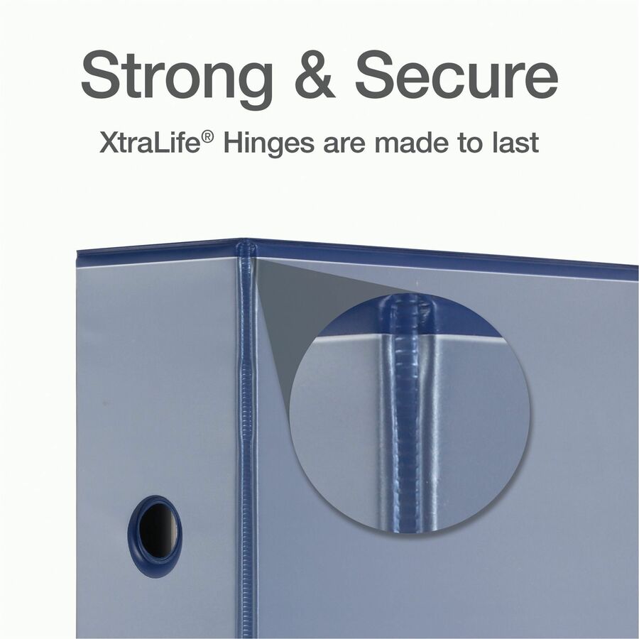 Cardinal Xtralife ClearVue Locking Slant-D 3-Ring Binder, 5" Capacity, Letter Size, 1100 Sheet, 4 3/8" Spine, 2 Pockets, Blue, 1 Each
