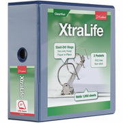Cardinal Xtralife ClearVue Locking Slant-D 3-Ring Binder, 5" Capacity, Letter Size, 1100 Sheet, 4 3/8" Spine, 2 Pockets, Blue, 1 Each