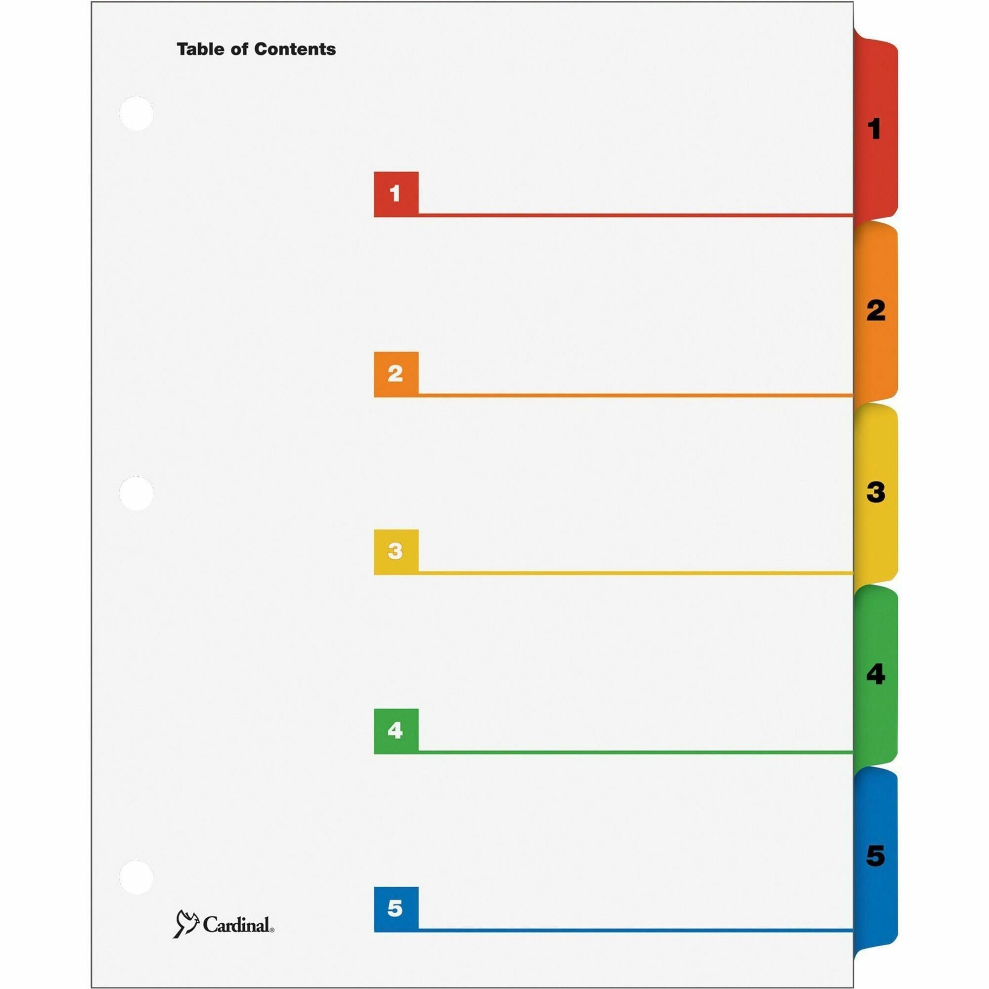 Cardinal OneStep Index System, 5 Dividers, 5 Multicolor Mylar Tabs, Letter Size, 3-Hole Punched, White, 1 Set