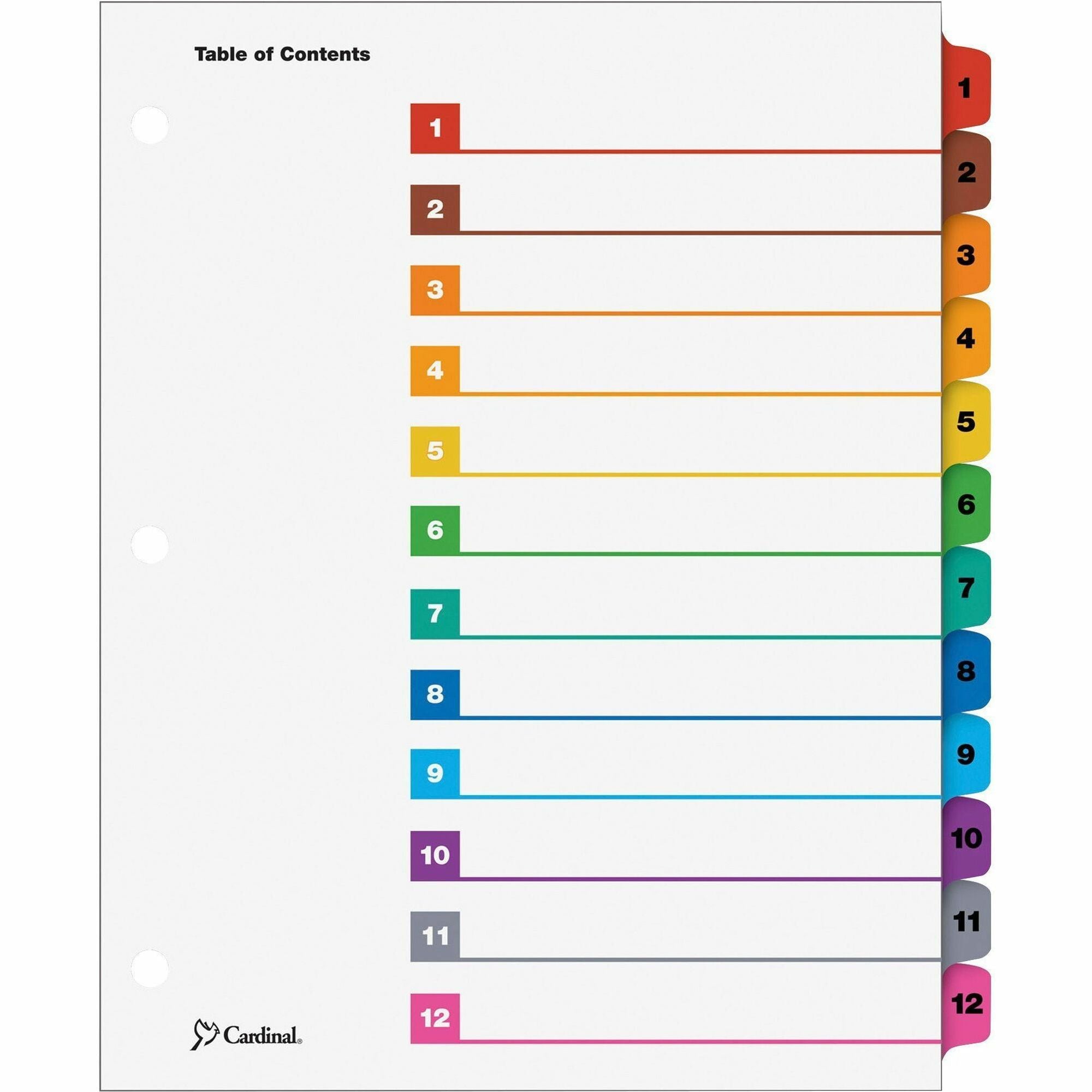 Cardinal OneStep Index System, 12 Dividers, 12 Multicolor Mylar Tabs, 3-Hole Punched, Letter Size, White, 1 Set