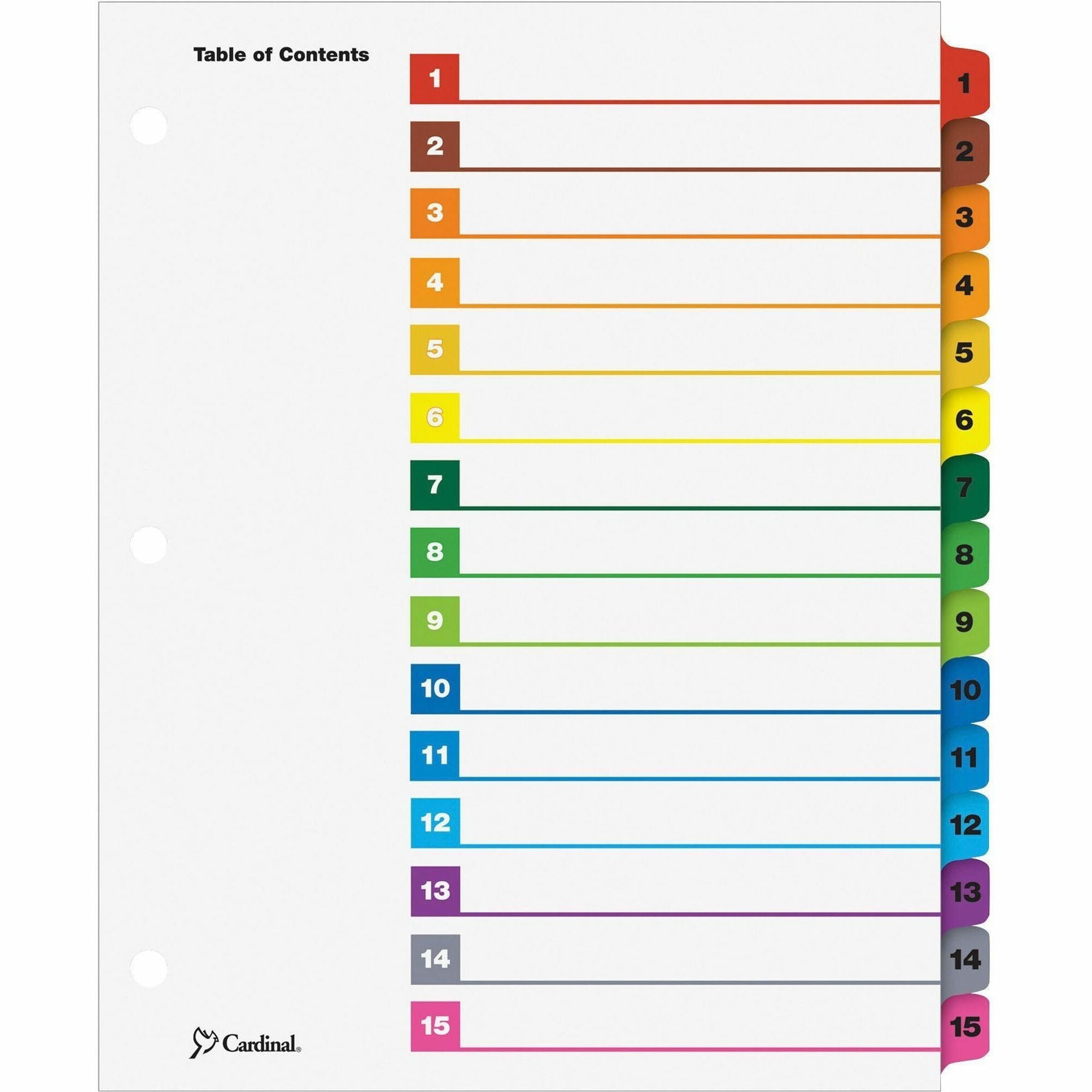Cardinal OneStep Index System, 15 Dividers, 1 Set, Letter Size, White Paper, Multicolor Mylar Tabs, 3-Hole Punched, Reinforced Tabs and Edges