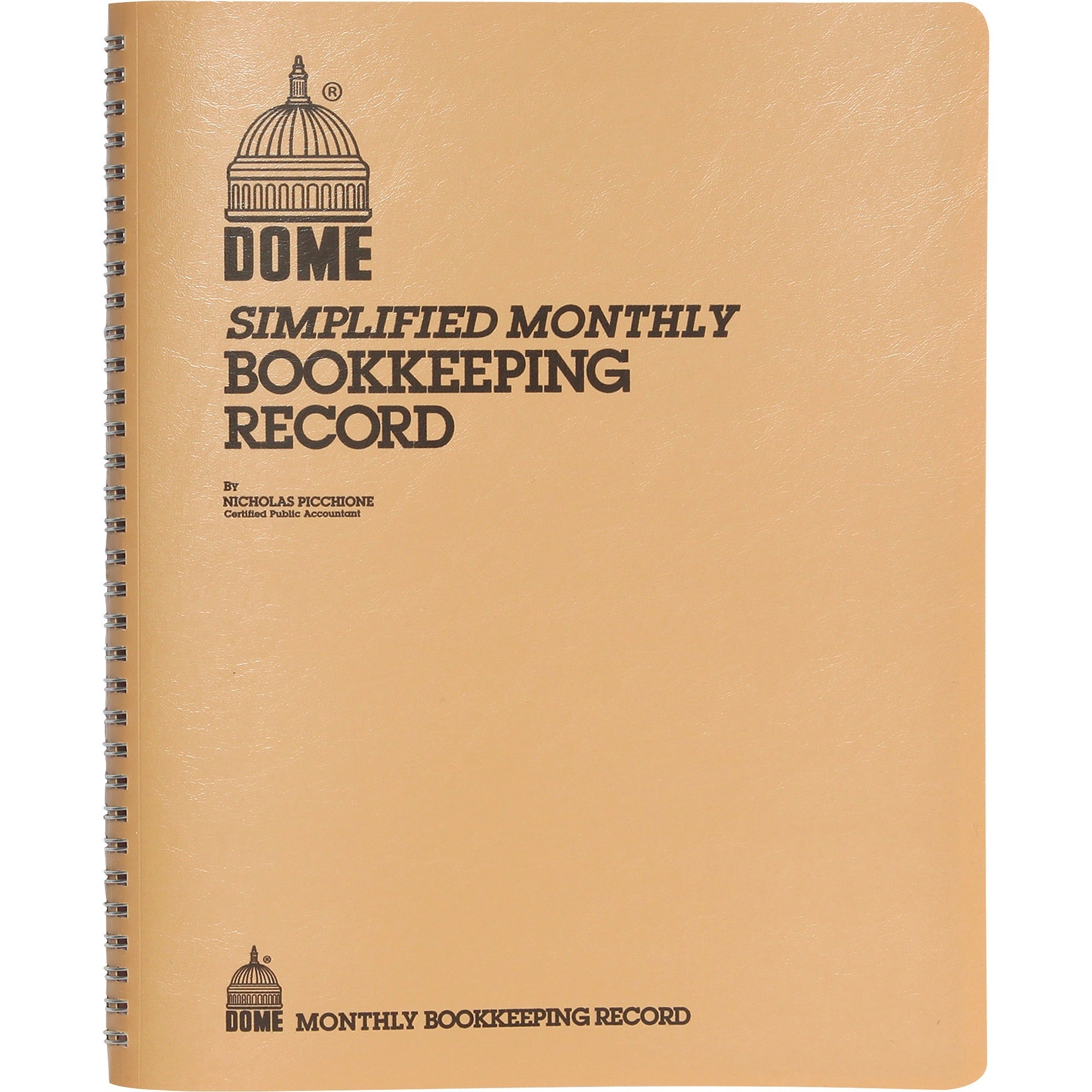 Dome Bookkeeping Record Book - 128 Sheet(s) - Wire Bound - 8.75" x 11.25" Sheet Size - White Sheet(s) - Beige Cover - Recycled - 1 Each