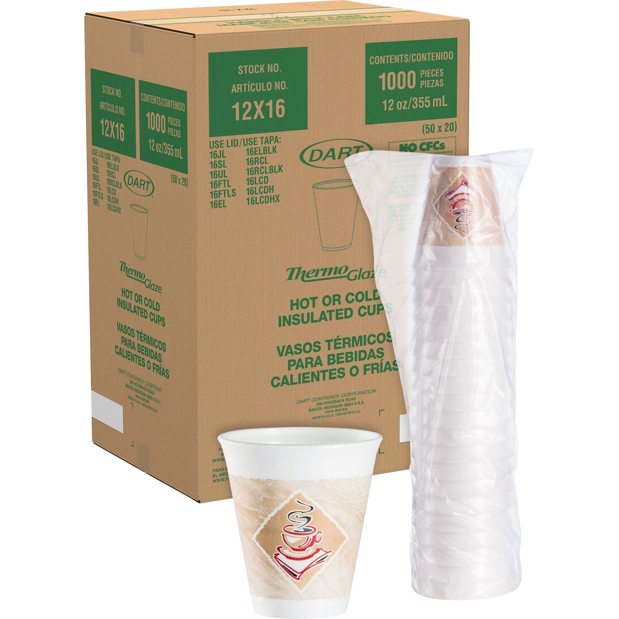 12 fl oz - Brown, Red - Foam - Cold Drink, Hot Drink - 20/Bag - 50 / Carton