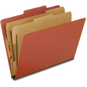 Pendaflex 2/5 Tab Cut Letter Recycled Classification Folders, 8.5" x 11", 2" Expansion, 4 Fasteners, 2 Dividers, Red, 25 pt. Pressboard, 65% Recycled, 10/Box