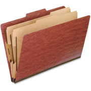 Pendaflex Legal Size 2/5 Tab Cut Recycled Classification Folders, 2" Expansion, 4 Fasteners, 2 Dividers, Pressboard, Red, 65% Recycled, 10/Box