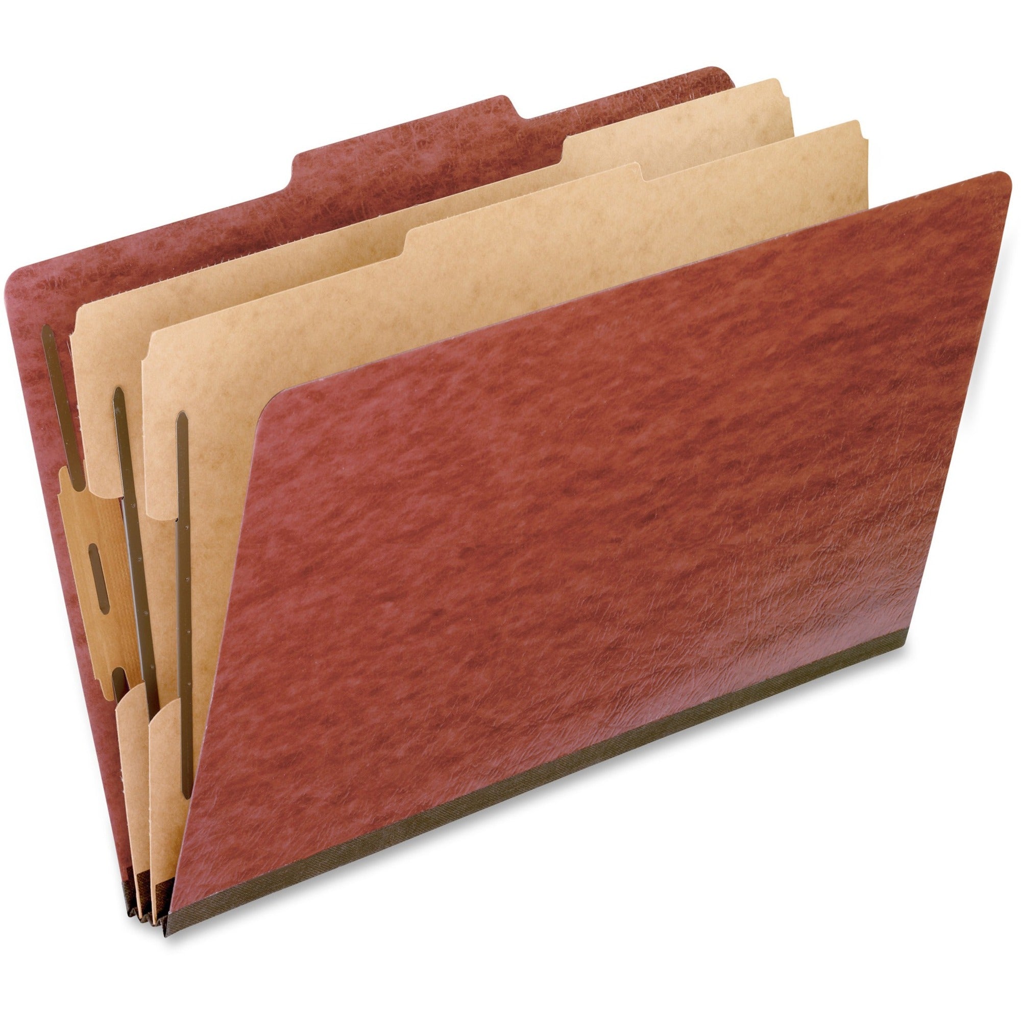 Pendaflex Legal Size 2/5 Tab Cut Recycled Classification Folders, 2" Expansion, 4 Fasteners, 2 Dividers, Pressboard, Red, 65% Recycled, 10/Box
