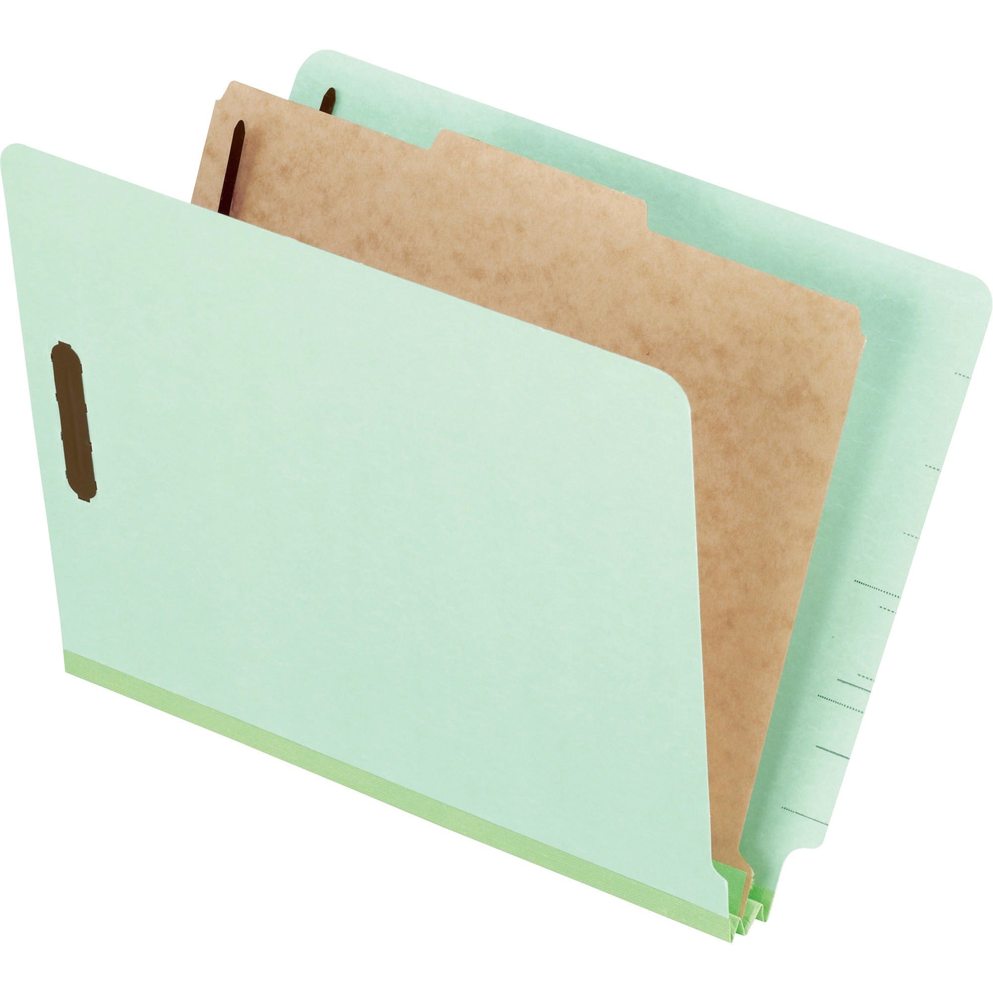 Pendaflex Letter Size Recycled Classification Folders, 2" Expansion, 4 Fasteners, 1 Divider, 25 pt. Pressboard, Light Green, 60% Recycled, 10/Box