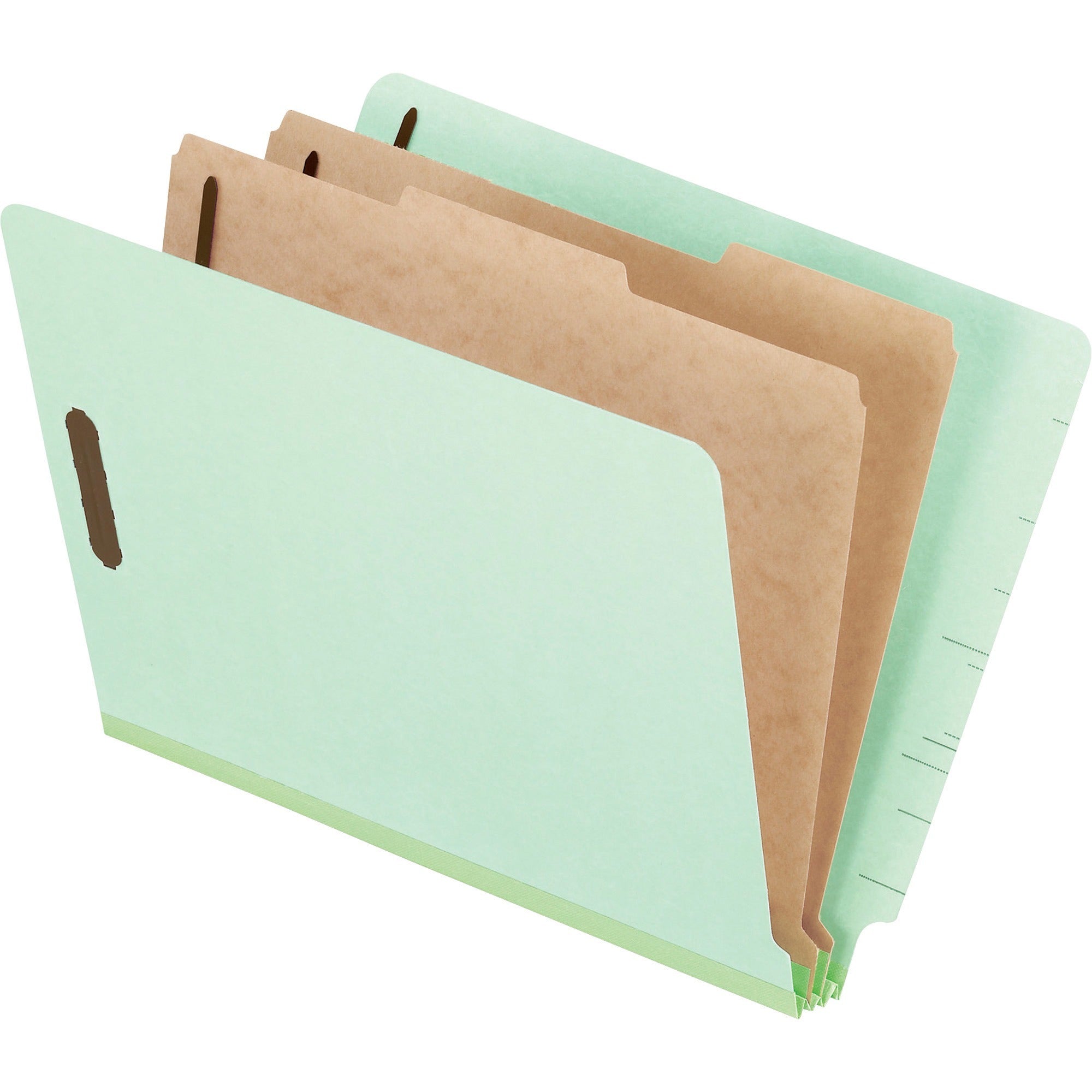 Pendaflex Letter Size Recycled Classification Folders, 2" Expansion, 6 Fasteners, 2 Dividers, 25 pt. Pressboard, Light Green, 60% Recycled, 10/Box