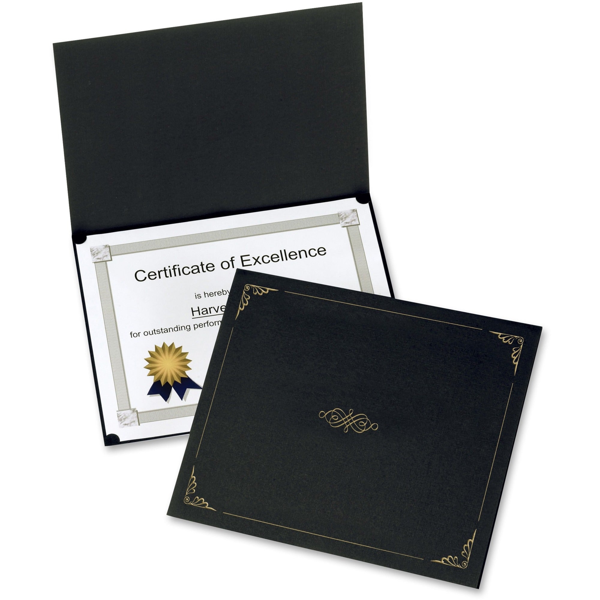 Oxford Letter Certificate Holder - 8 1/2" x 11" - Linen - Black - Acid-free - 1 Pack