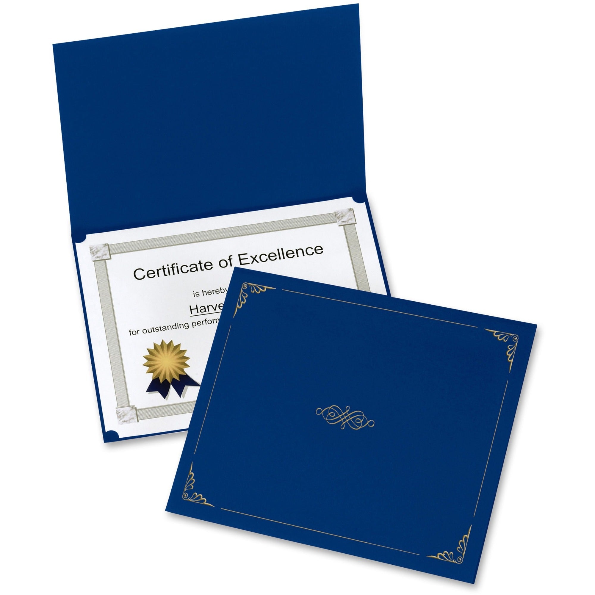 Oxford Letter Certificate Holder - 8 1/2" x 11" - Linen - Dark Blue - Acid-free - 1 Pack