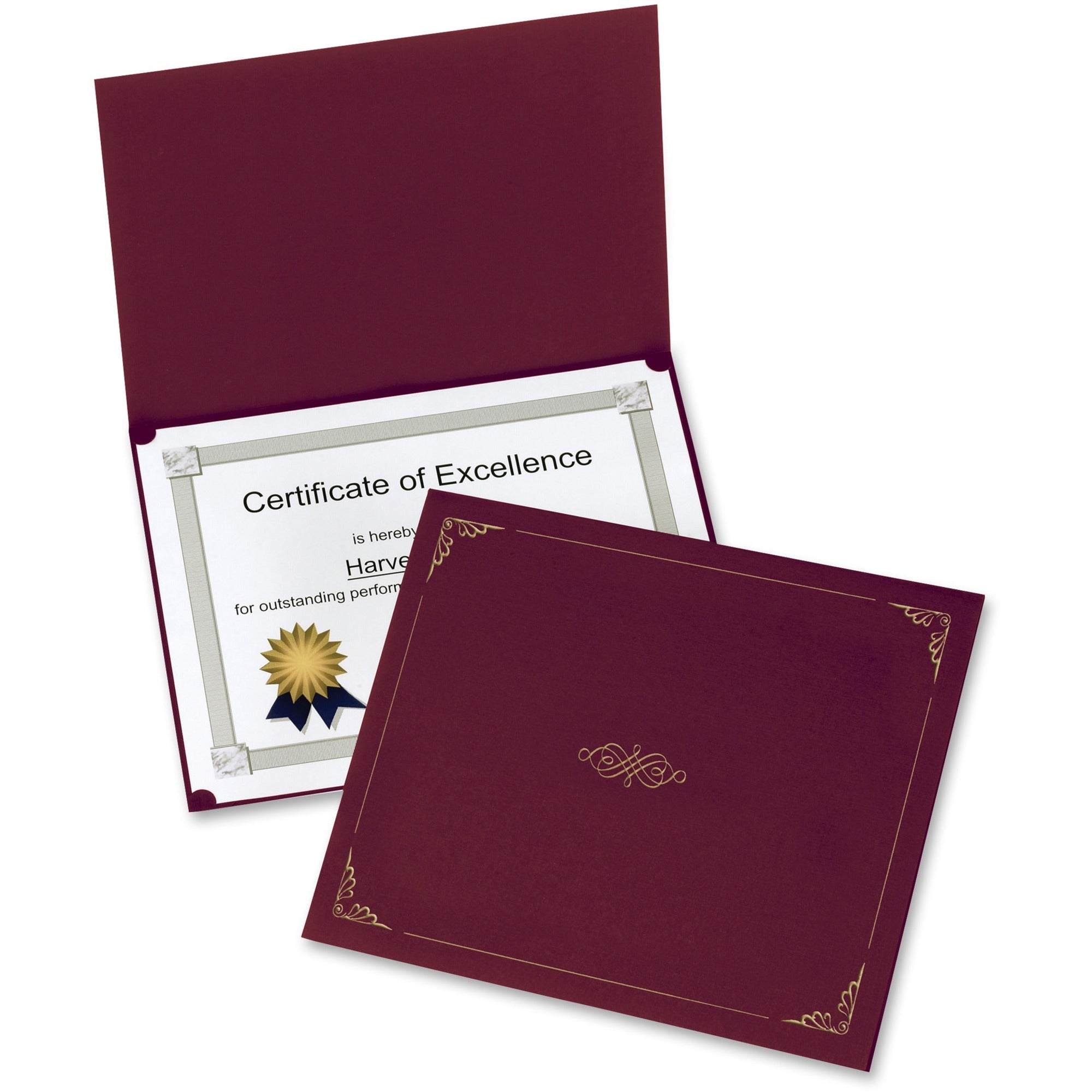 Oxford Letter Certificate Holder - 8 1/2" x 11" - Linen - Burgundy - Acid-free - 1 Pack