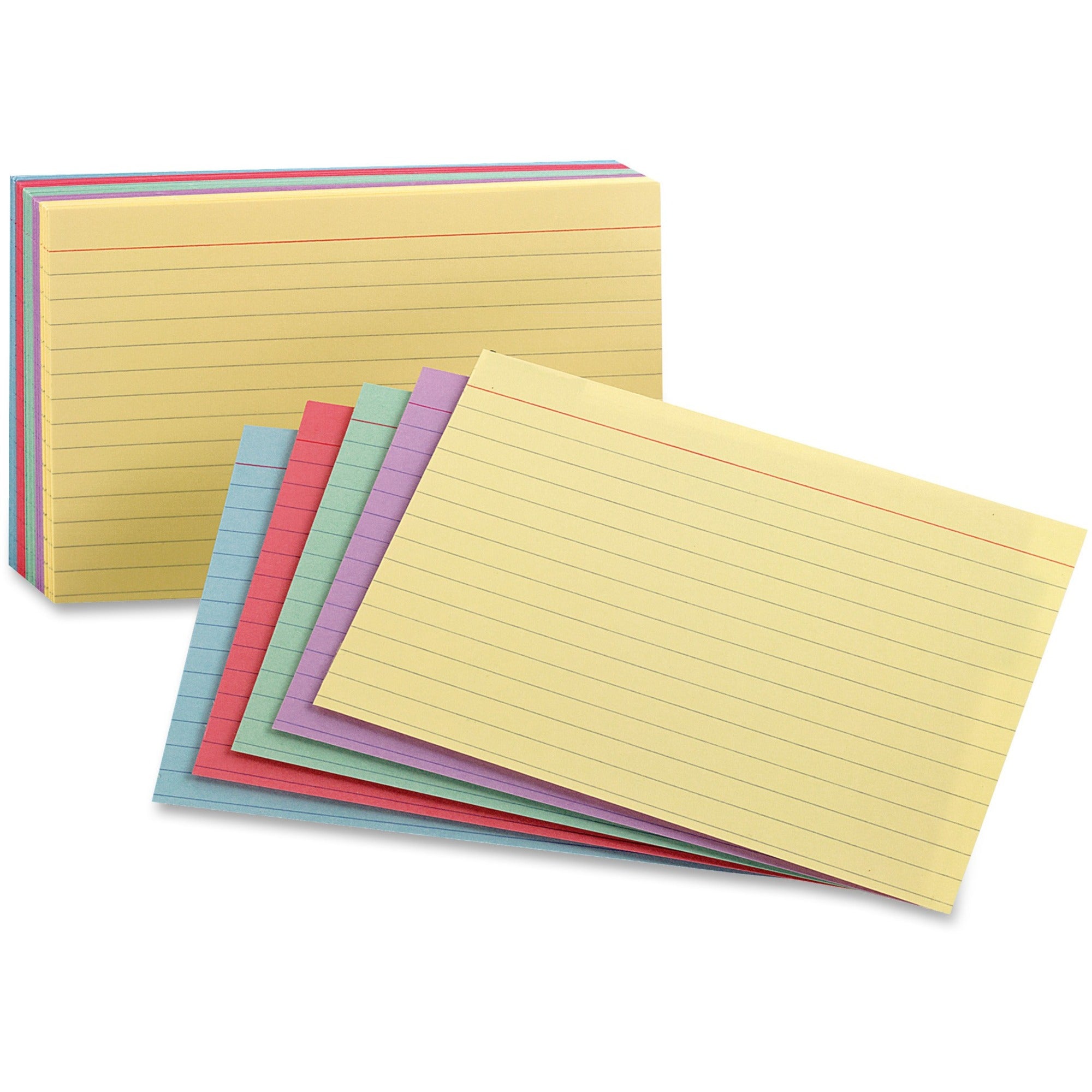 3" x 5" - 100 lb Basis Weight - Sustainable Forestry Initiative (SFI) - Acid-free - Green, Canary, Violet, Blue, Cherry - 100 / Pack