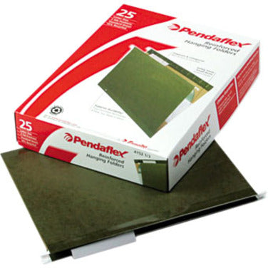 Pendaflex 1/3 Tab Cut Letter Recycled Hanging Folder - 8 1/2" x 11" - Assorted Tab Position - 1 Plys - Standard Green - Reinforced - 10% Recycled - 25 / Box