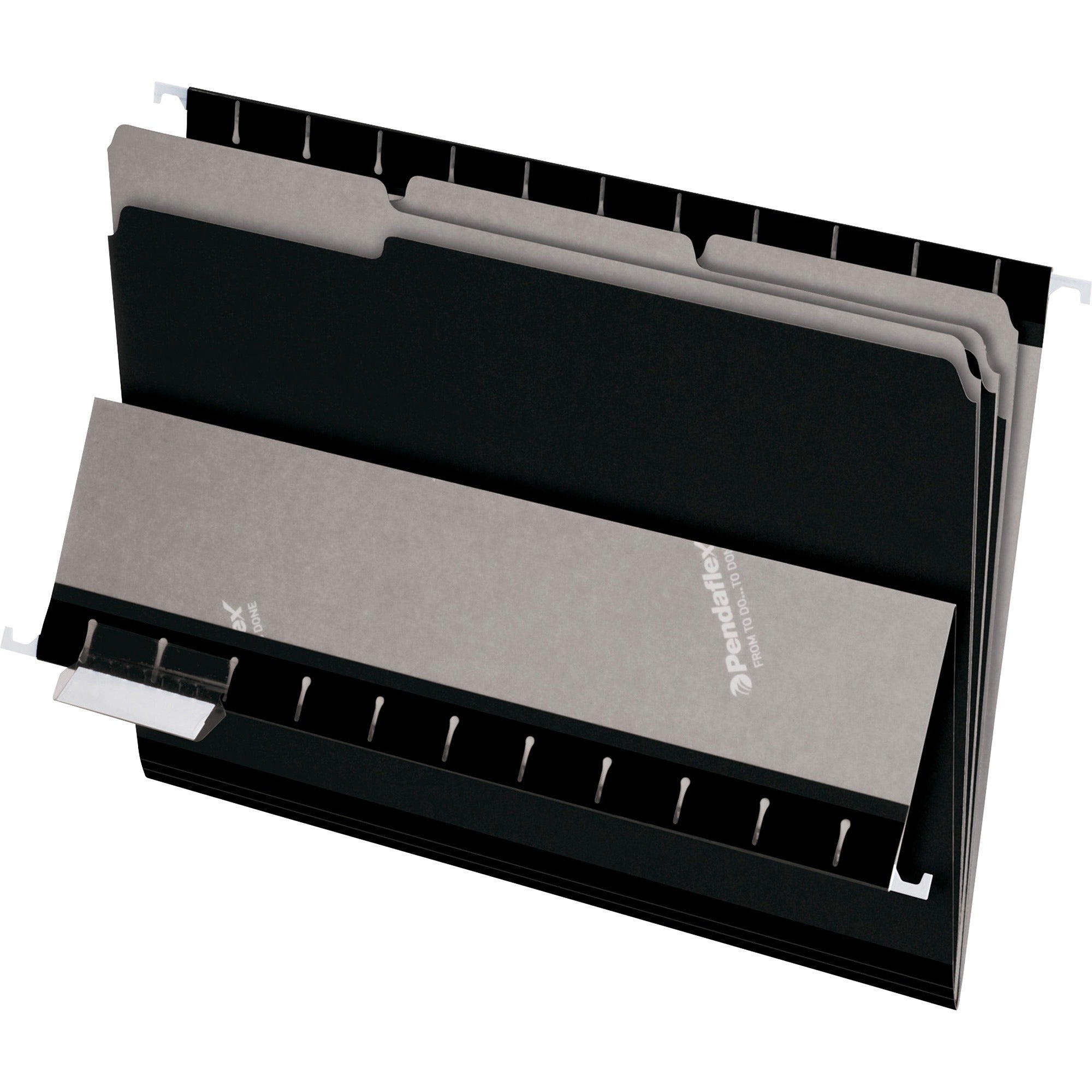 Pendaflex 1/3 Tab Cut Letter Recycled Top Tab File Folder - 8 1/2" x 11" - Top Tab Location - Assorted Tab Position - Black - 10% Recycled - 100 / Box