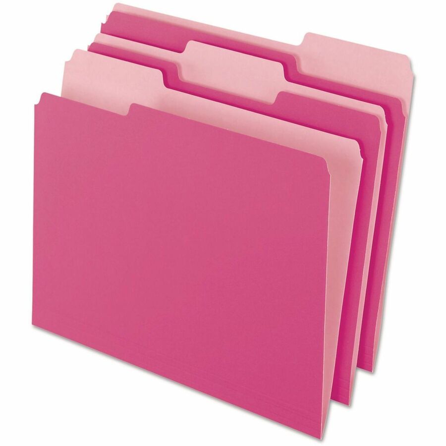 Pendaflex 1/3 Tab Cut Letter Top Tab File Folder - 8 1/2" x 11" - Pink - 100 / Box