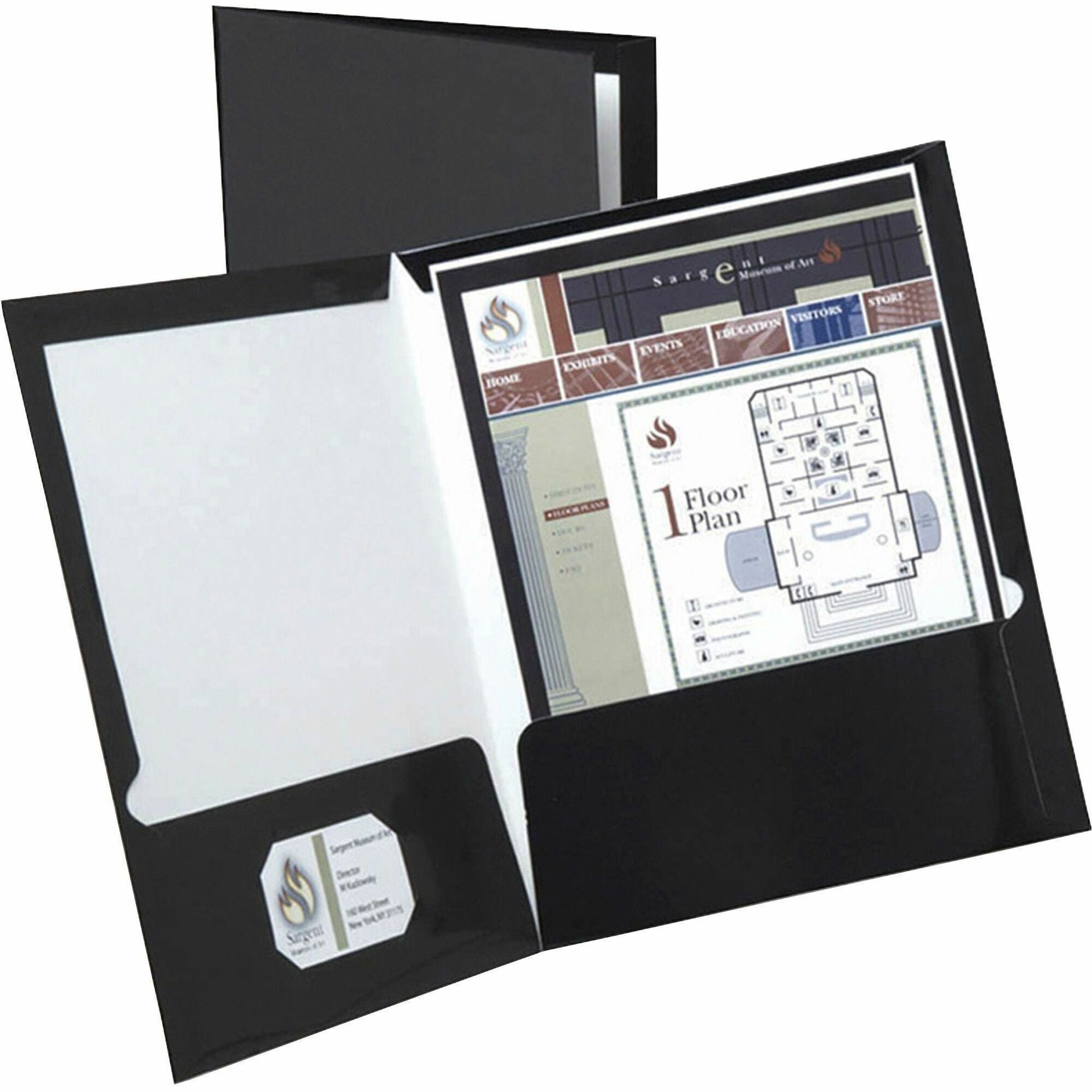 Oxford Showfolio Letter Pocket Folder - 8 1/2" x 11" - 100 Sheets Capacity - 2 Internal Pocket(s) - Black - Laminated, Twin Pocket - 25 / Box